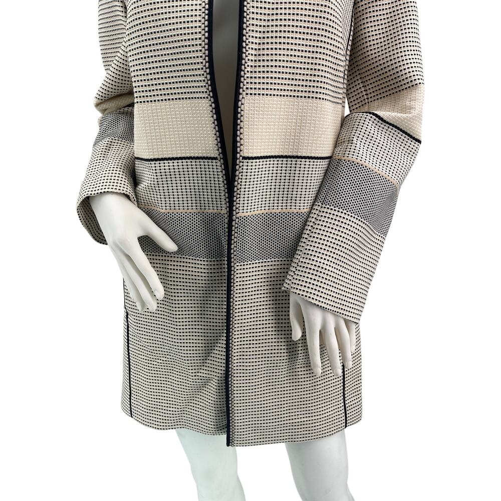 Lafayette 148 Jacket Women's Sz 10 PRIA Coat‎ Open Striped Tan Black Designer - Picture 3 of 10